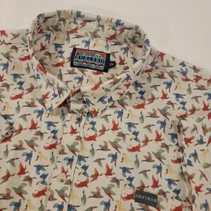 Burlebo Shirt Mens 2XL Ducks All Over Print Short Sleeve Button Up Outdoor